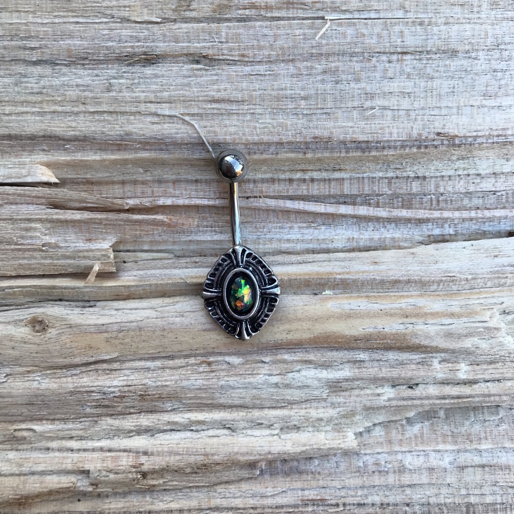 Green Opal Tribal Belly‎ Button Ring